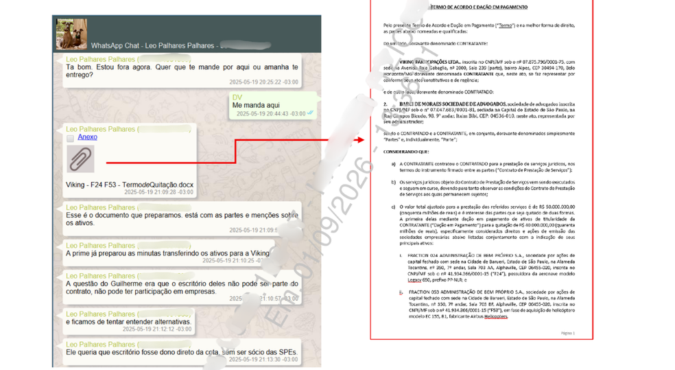 Esposa de Moraes tinha segundo contrato com empresa de Vorcaro; banqueiro tentou pagar R$ 50 mi com aeronaves. &mdash; Foto: Reprodu&ccedil;&atilde;o
