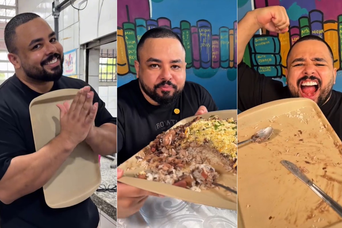 Influenciador come mais de 3 kg de feijoada em merenda de escola de SP eleita a melhor do mundo; VÍDEO