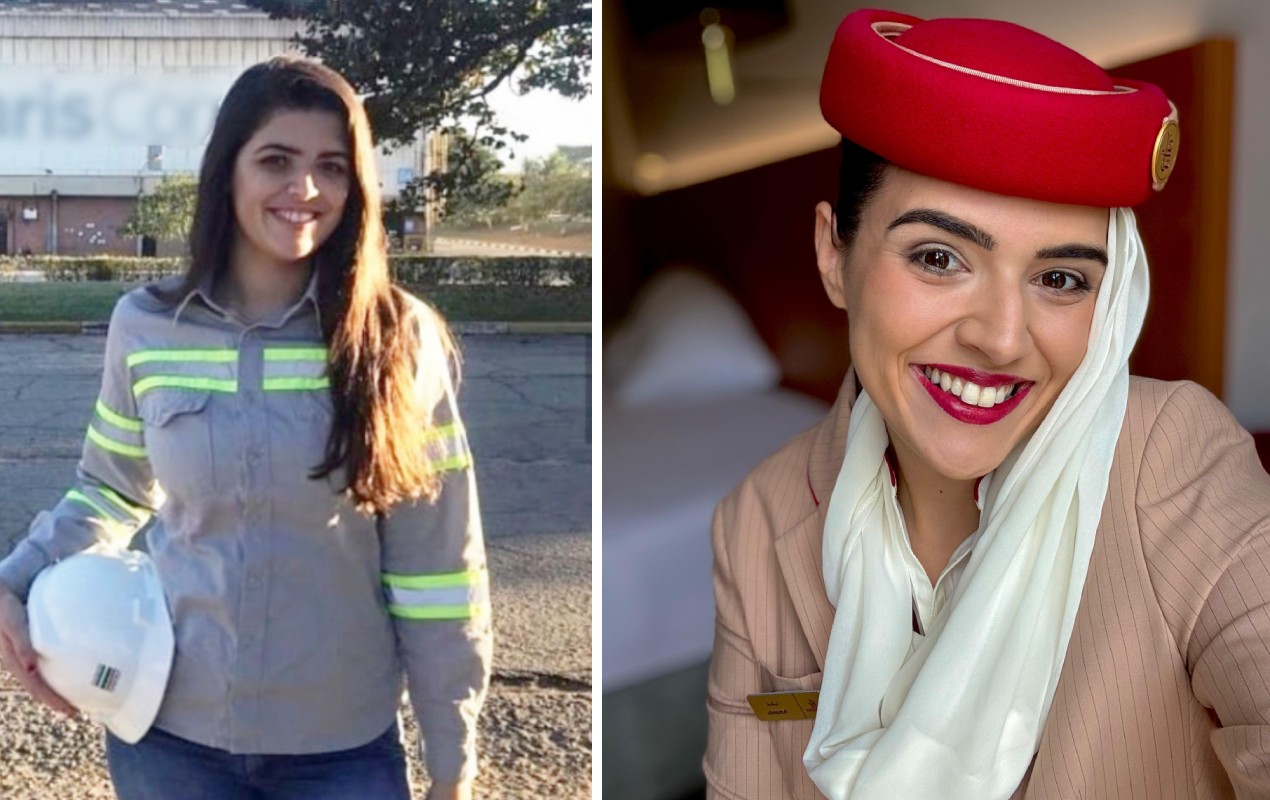 Engenheira troca máquinas por pessoas ao 'embarcar' em carreira de comissária de bordo em Dubai: 'Viver a vida'