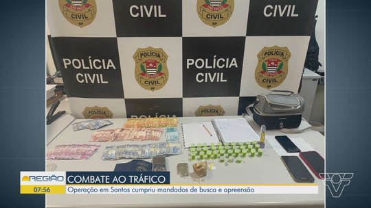 Polícia Civil realiza operação contra o tráfico de drogas em Santos - Programa: Bom Dia Região 
