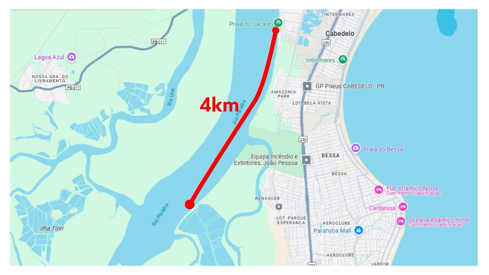 Mapa do local onde o corpo do médico foi encontrado, em João Pessoa — Foto: Divulgação/TV Cabo Branco