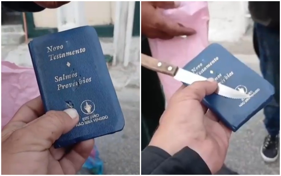 Bíblia impede que trabalhador seja ferido gravemente durante assalto em Fortaleza — Foto: Reprodução