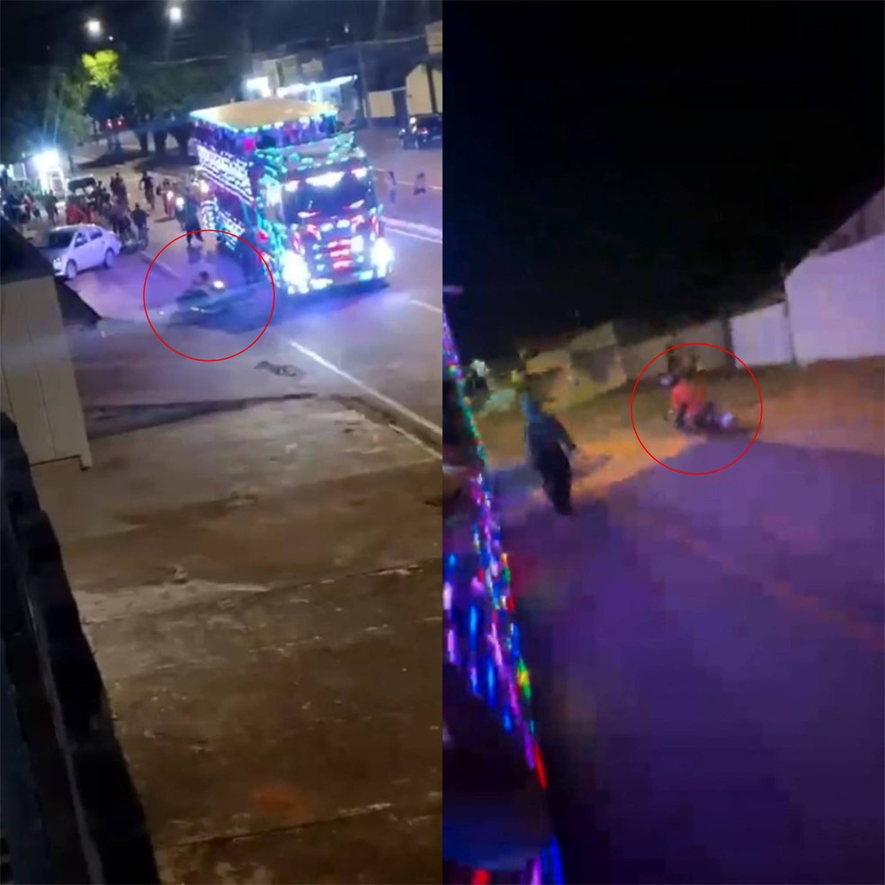 Motociclista tenta ultrapassagem antes de ser atropelado por carreta da alegria em RO &mdash; Foto: Reprodu&ccedil;&atilde;o/Redes Sociais