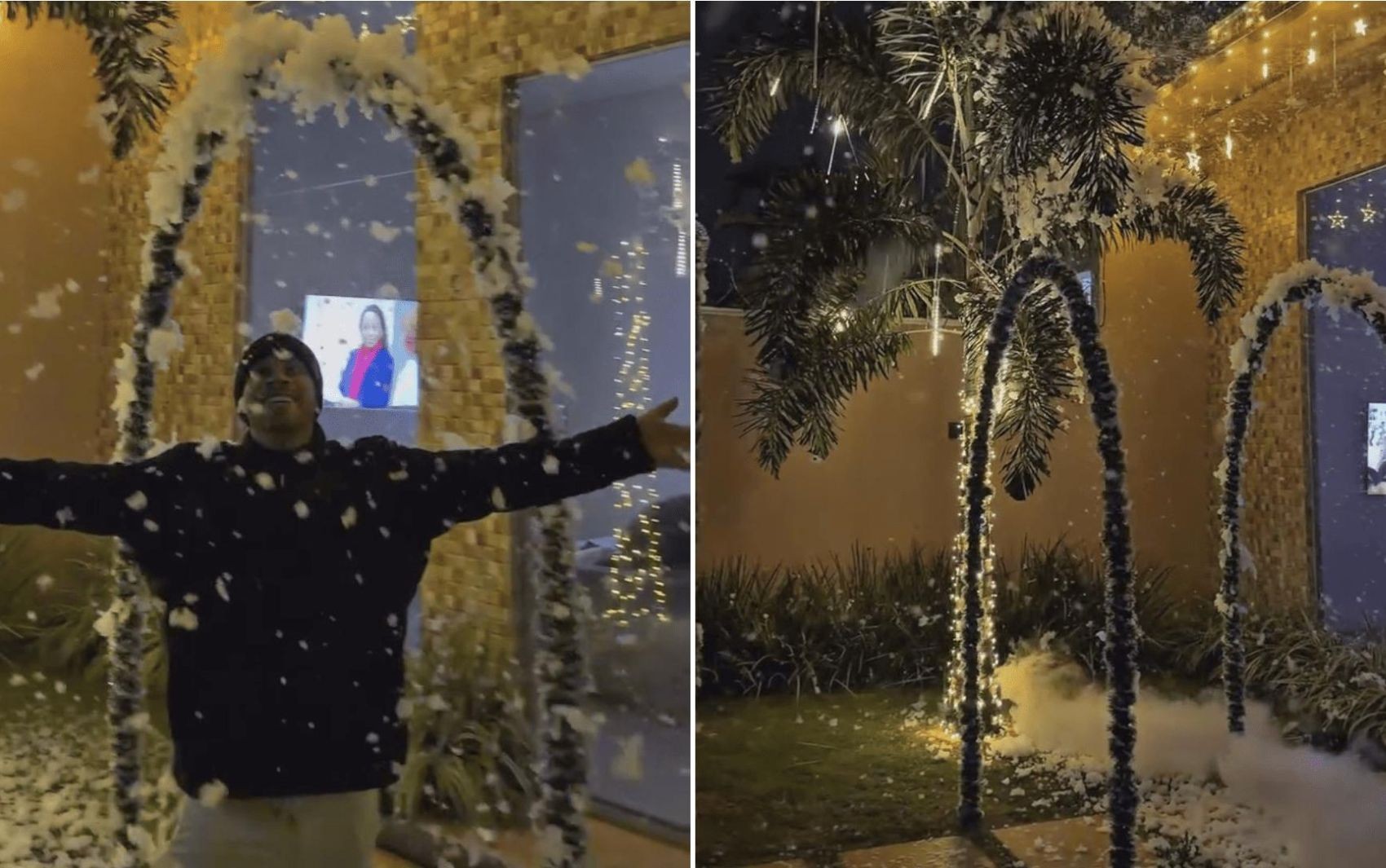 Casa com neve na decoração de Natal chama a atenção em Senador Canedo; vídeo