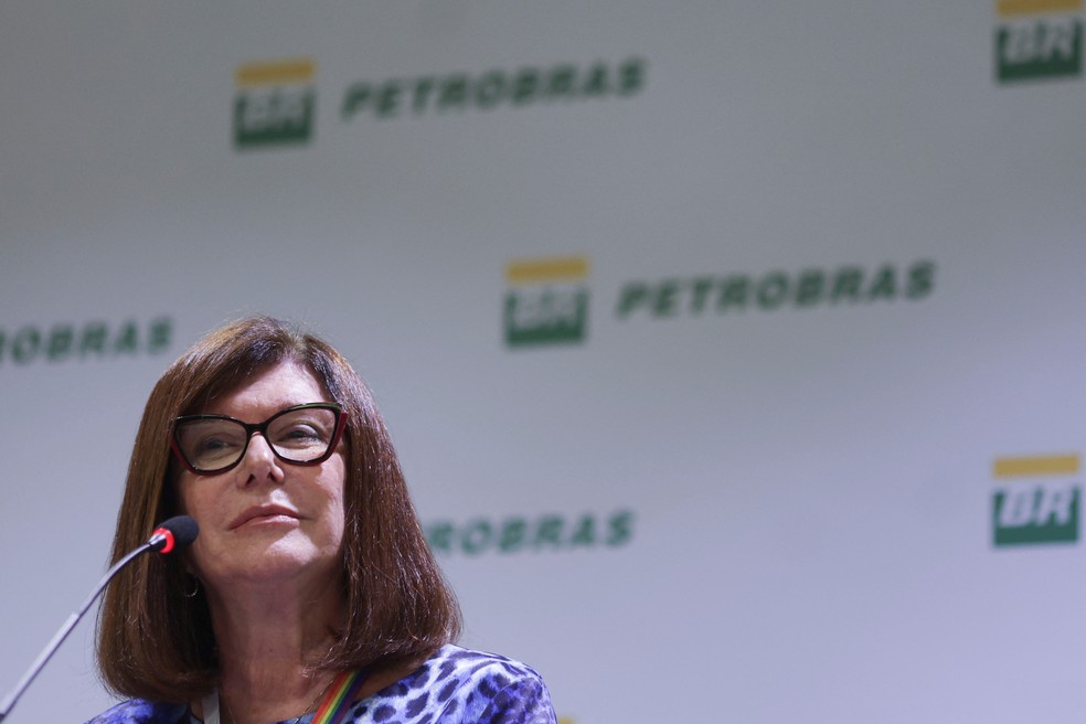Magda Chambriard concede primeira coletiva na Petrobras, nesta segunda-feira (27). — Foto: Ricardo Moraes/Reuters