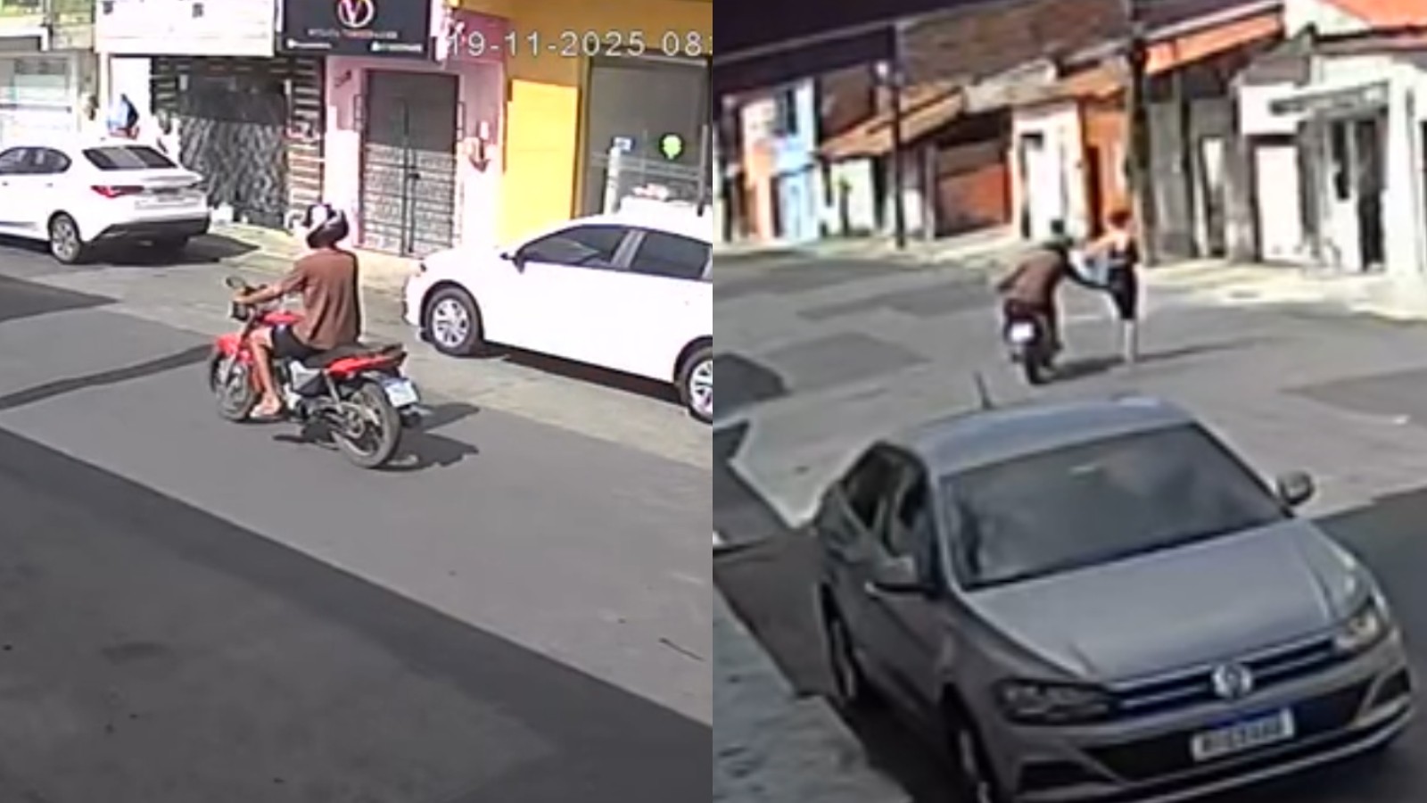 Vídeo: Motoqueiro é flagrado apertando nádegas de mulher que atravessava rua na Grande Fortaleza