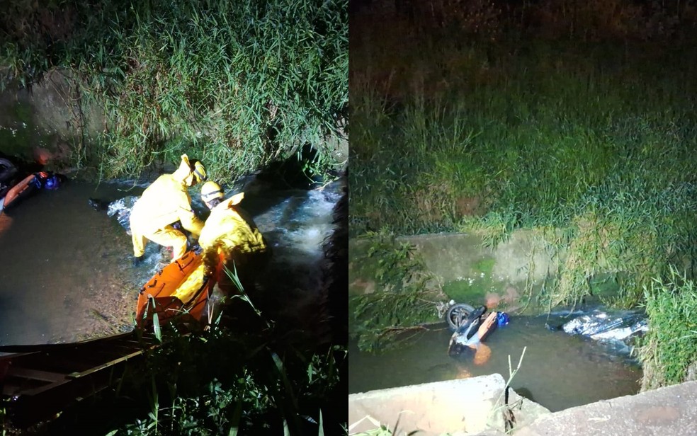 Jovem morre após cair de moto dentro de córrego em Três Pontas — Foto: Corpo de Bombeiros