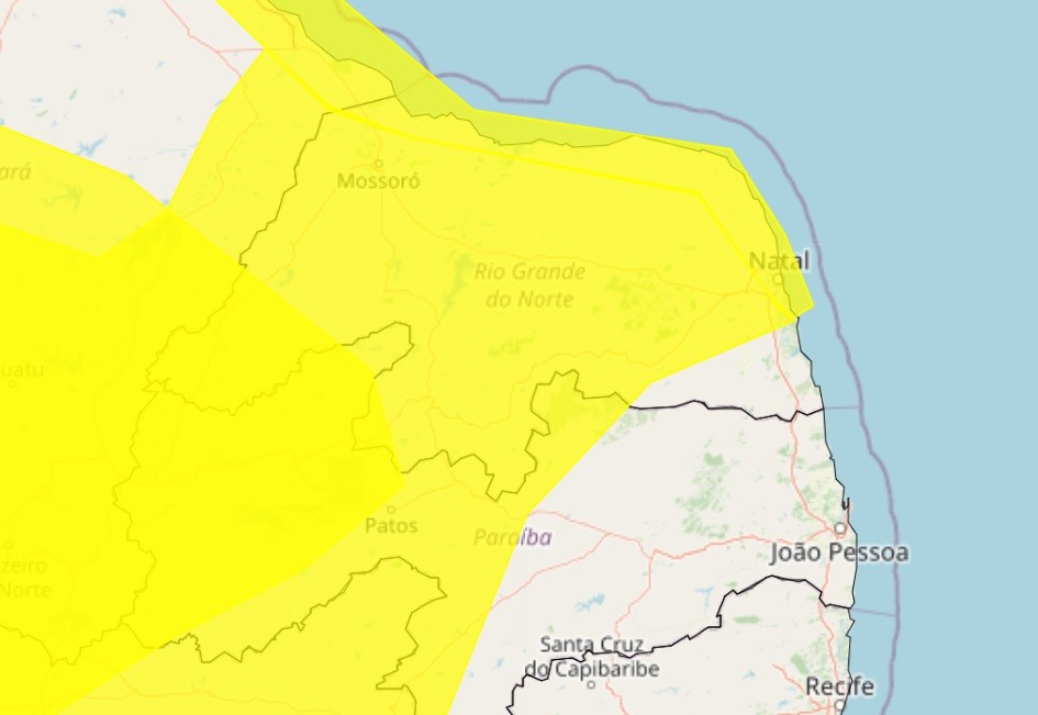 Inmet publica alertas de ventanias e baixa umidade do ar em cidades do RN