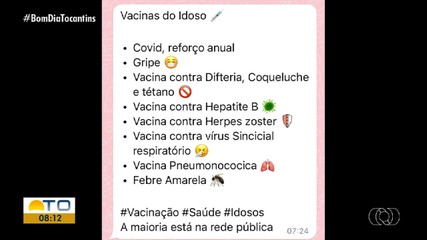 Telespectador compartilha vacinas oferecidas para idosos na rede pública de saúde