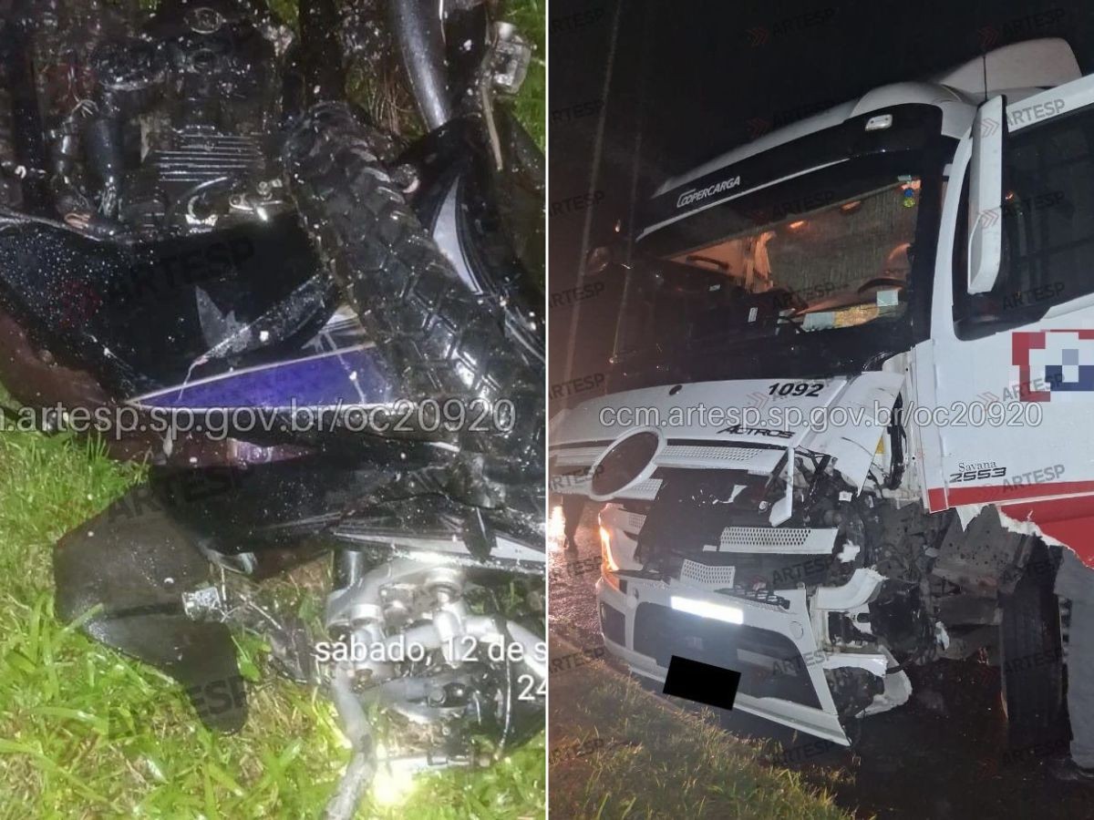 Motociclista invade pista contrária, bate de frente com caminhão e duas pessoas morrem em rodovia de SP