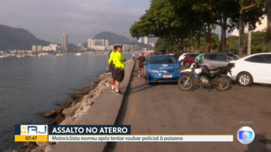 Motociclista é morto após tentar roubar policial à paisana no Aterro do Flamengo - Programa: Bom Dia Rio 