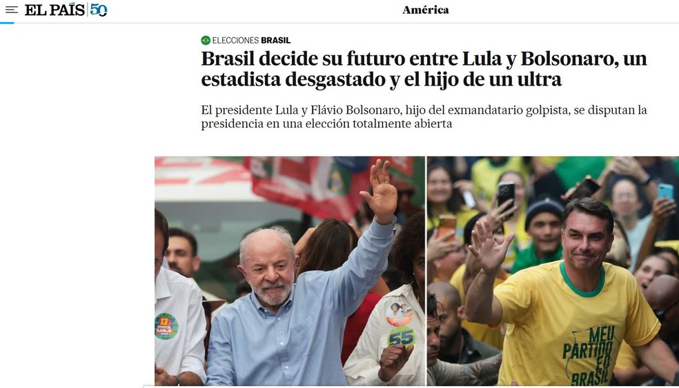 Reportagem do El País sobre as eleições brasileiras — Foto: Reprodução
