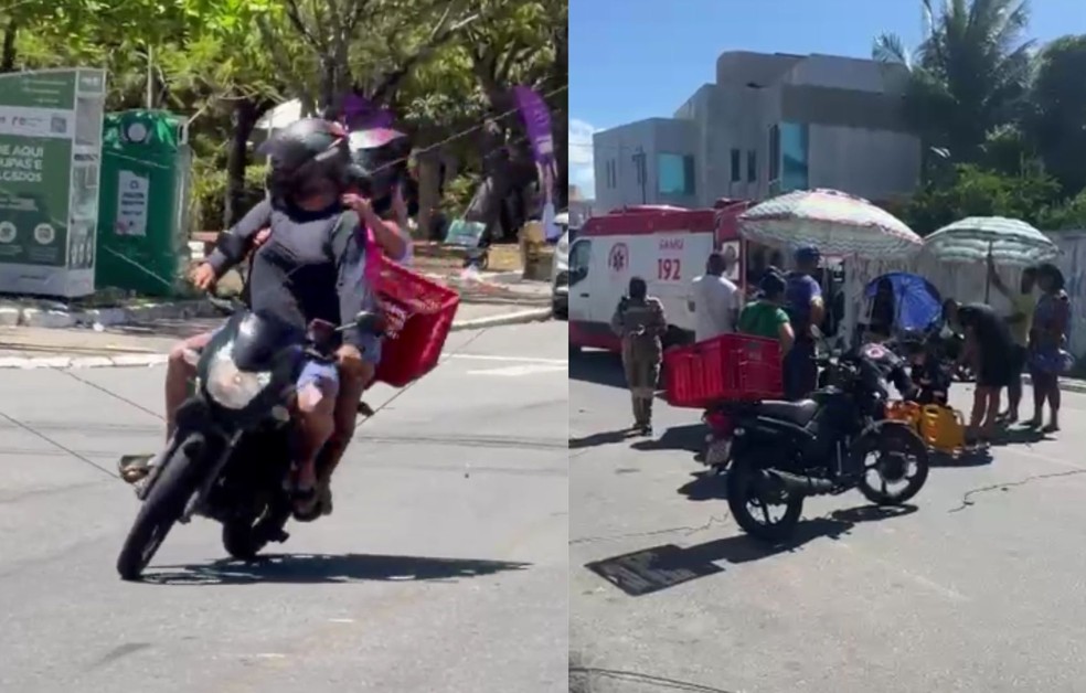 Duas mulheres sofrem acidente após moto bater em fios em Aracaju — Foto: Priscila Andrade e Vânia Cristina