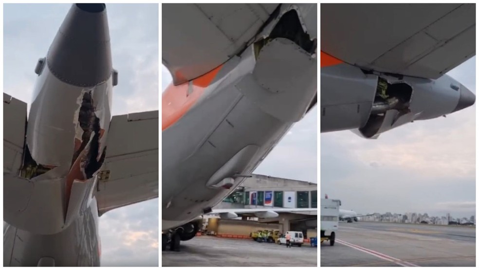 Aviões da Latam e Gol colidem no pátio do aeroporto de Congonhas — Foto: Reprodução/Redes sociais