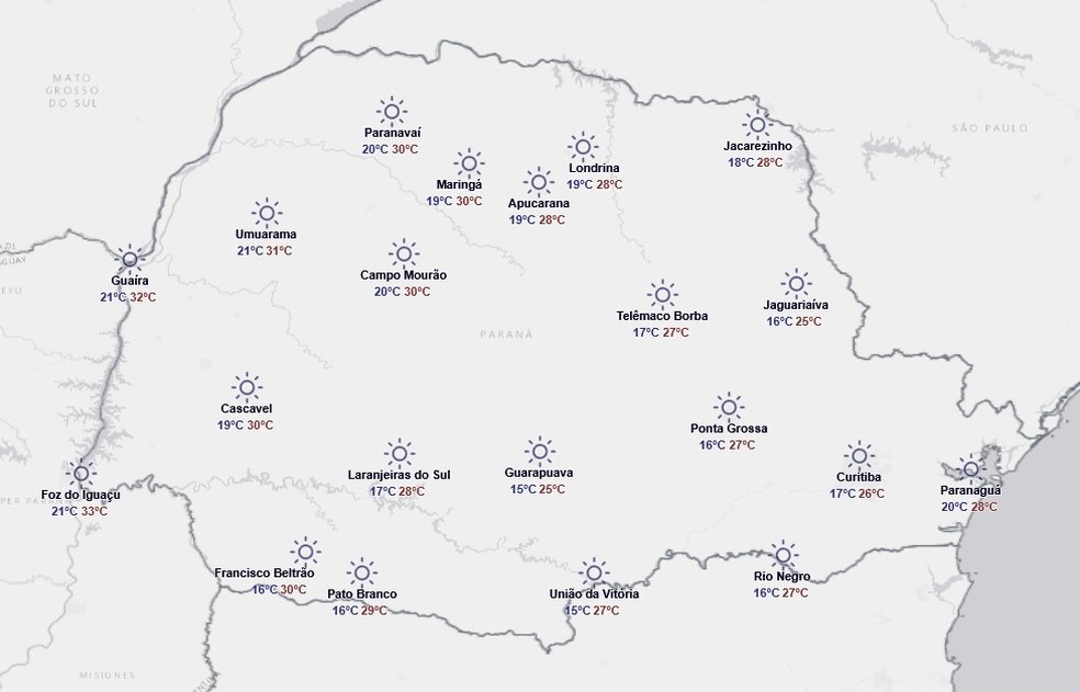 Previsão para sábado, 14 de março — Foto: Reprodução/Simepar