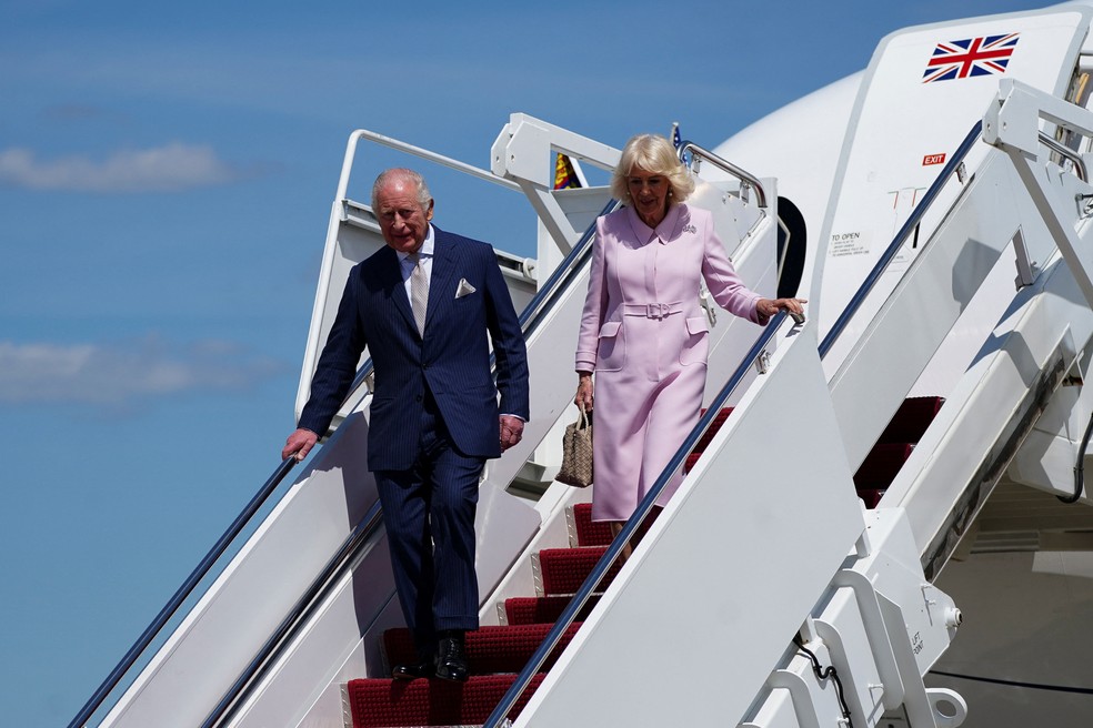Rei Charles III da Inglaterra e Camilla chegam a Washington para visita de Estado aos EUA — Foto: Nathan Howard/Reuters