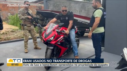 Moto de luxo e barco são apreendidos em operação contra suspeito de tráfico em Araguaína