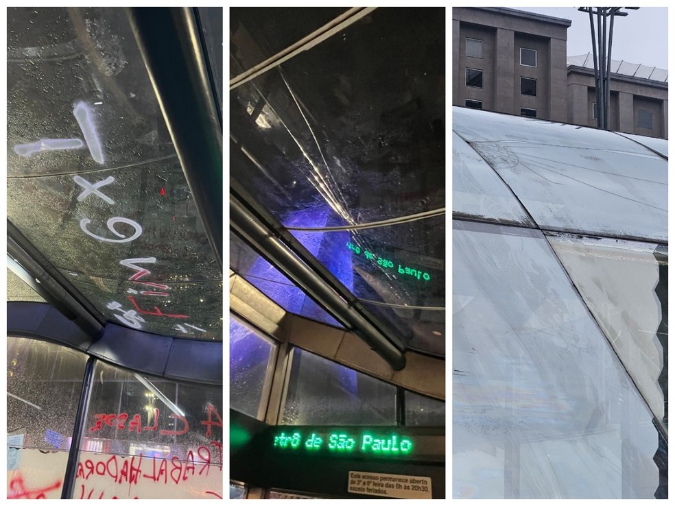 Metrô registra depredação em estação Trianon-Masp. — Foto: Montagem/Divulgação/Metrô