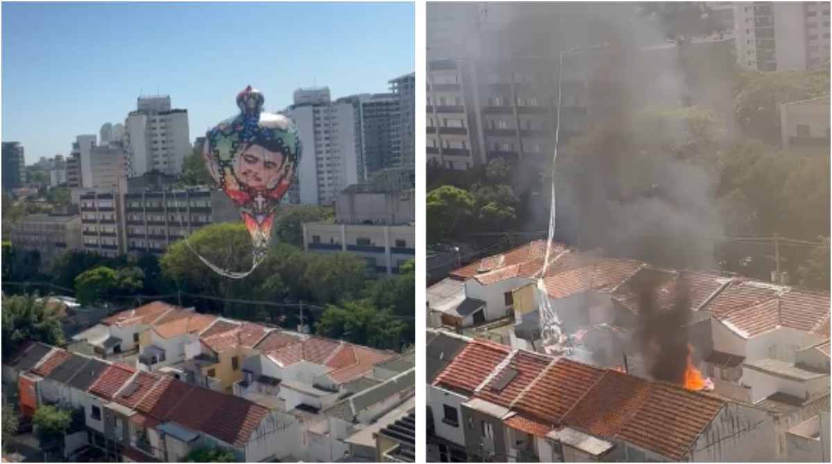VÍDEO: Balão cai em cima do telhado de casas e pega fogo na Vila Mariana
