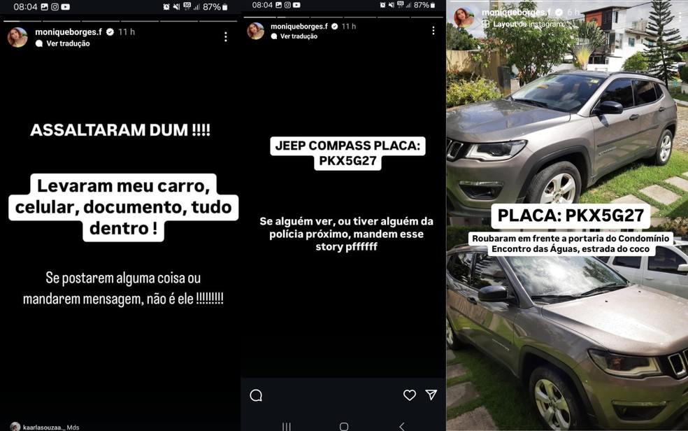 Influenciador com 1,6 milhão de seguidores tem carro roubado na Região Metropolitana de Salvador — Foto: Reprodução/Redes Sociais