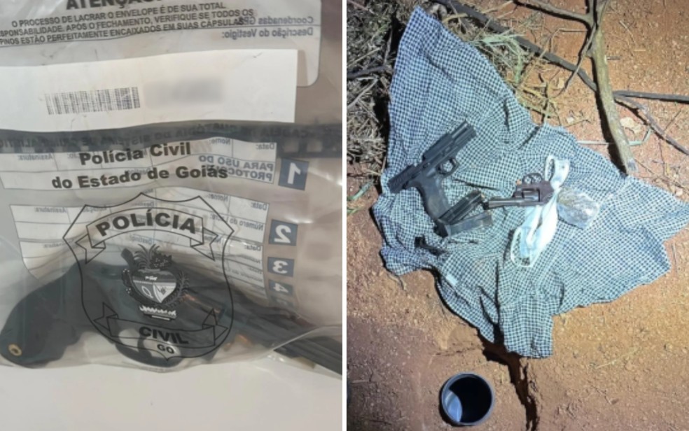 Armas apreendidas com suspeitos de envolvimento com tráfico de drogas em Rubiataba, Goiás — Foto: Divulgação/Polícia Civil