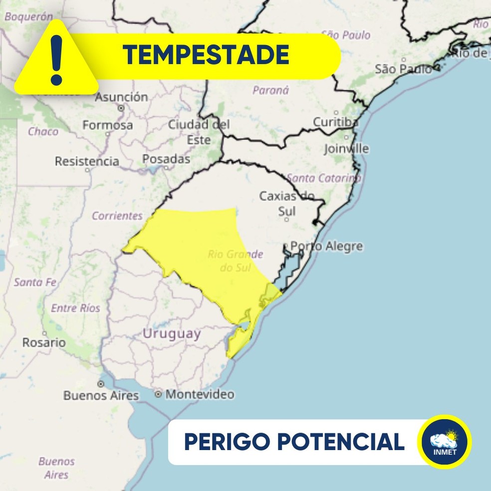 Inmet alerta para a previsão de tempestades no Sul do Brasil. — Foto: INMET