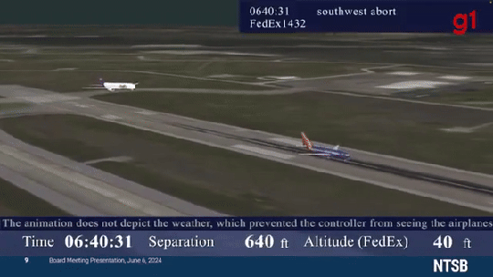 Controlador erra, e aviões ficam a 60 m de bater no Texas; veja simulação - Foto: (Reprodução/NTSB)