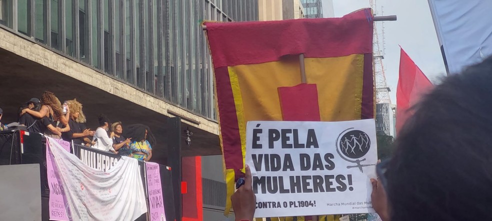 Protesto contra violência às mulheres reúne manifestantes na Avenida Paulista — Foto: Cíntia Acayaba/g1