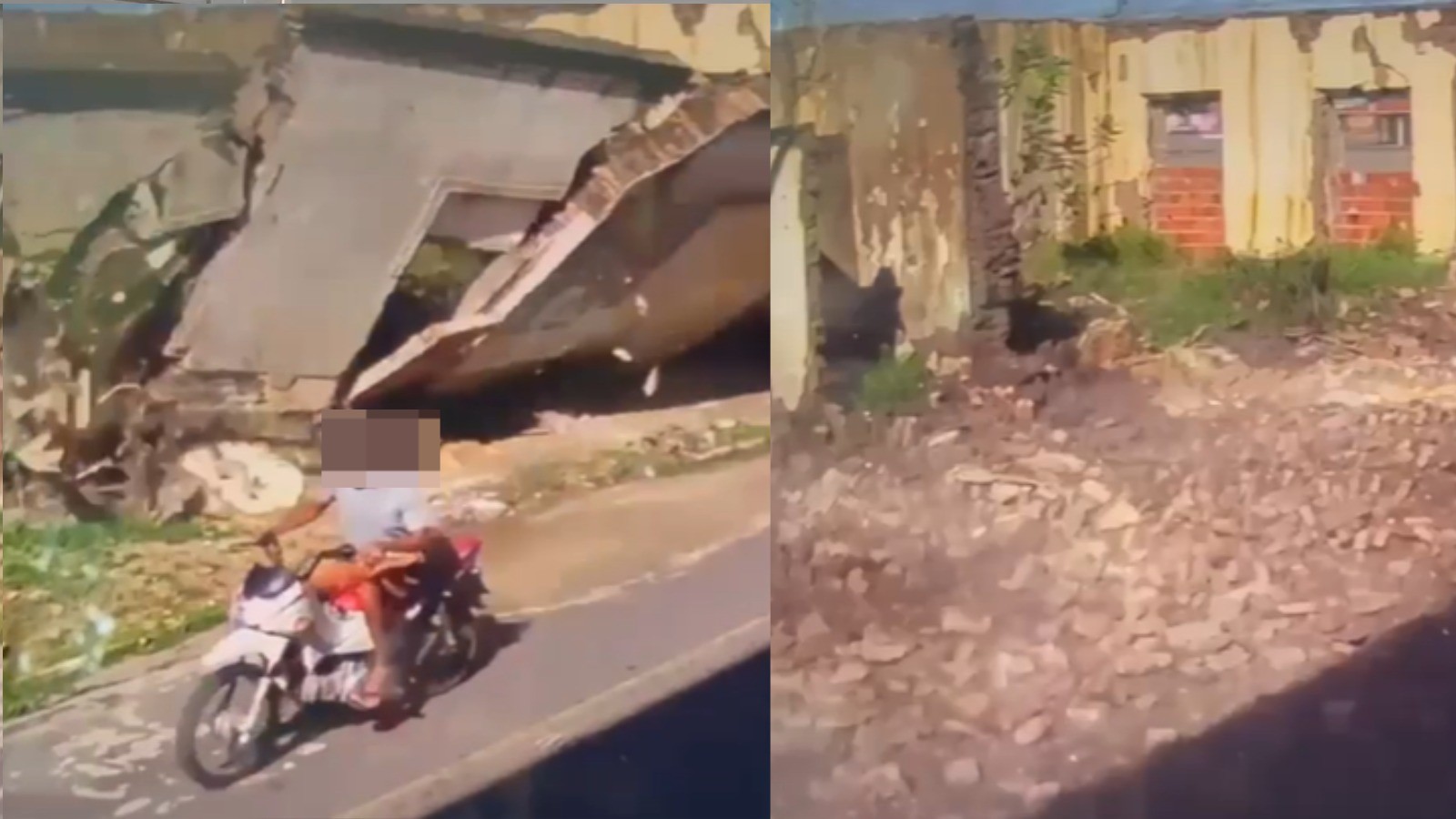 VÍDEO: Motociclista escapa por pouco de desabamento de muro no interior do Piauí