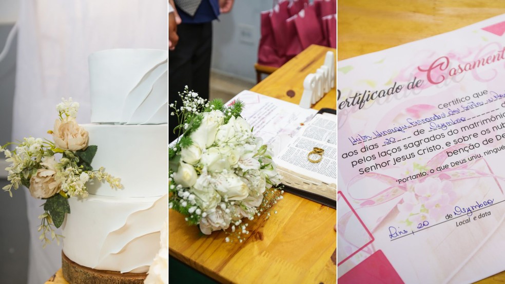 Após adiamento por internação, equipe de hospital em Lins promove casamento surpresa para casal — Foto: Reprodução/Greco Estúdio