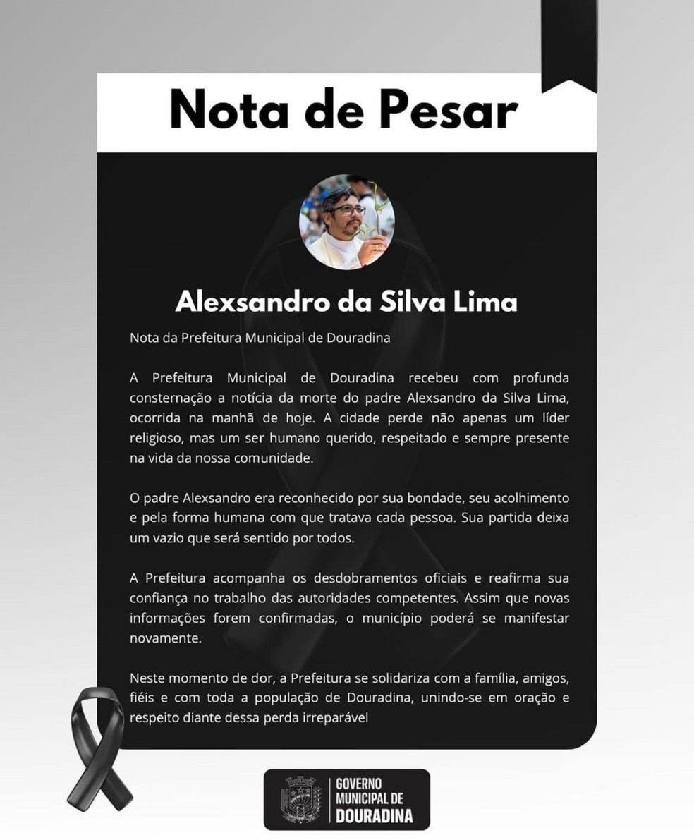Nota de pesar da prefeitura de Douradina. — Foto: Reprodução