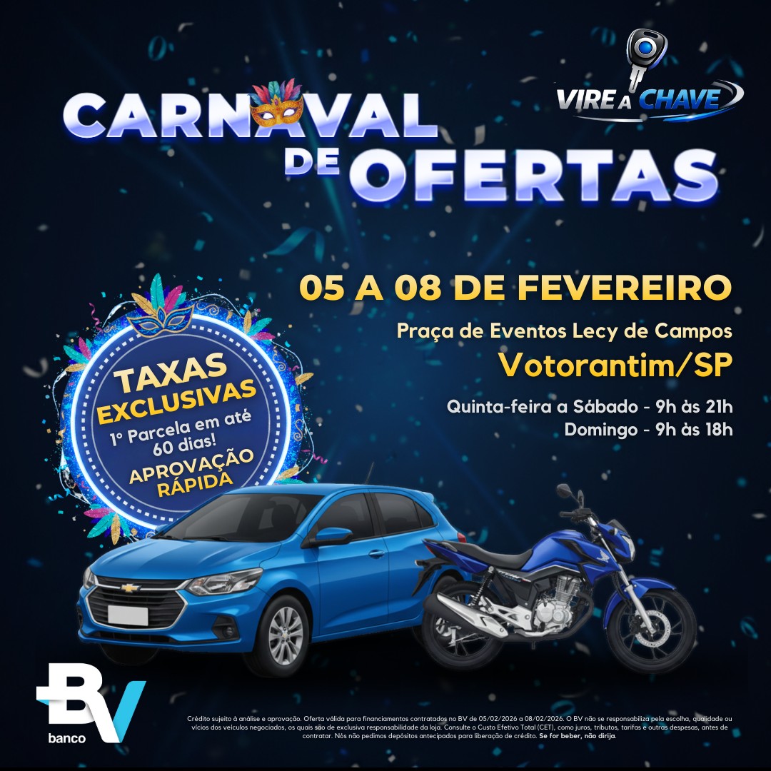 'Feirão Vire a Chave' de veículos seminovos traz Carnaval de ofertas para Votorantim