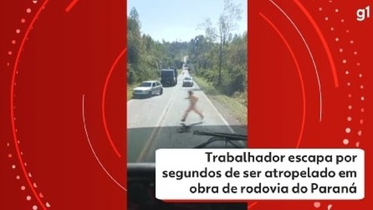 Assista: caminhoneiro flagra trabalhador escapando por segundos de ser atropelado em obra de rodovia do Paraná - Programa: G1 PR 