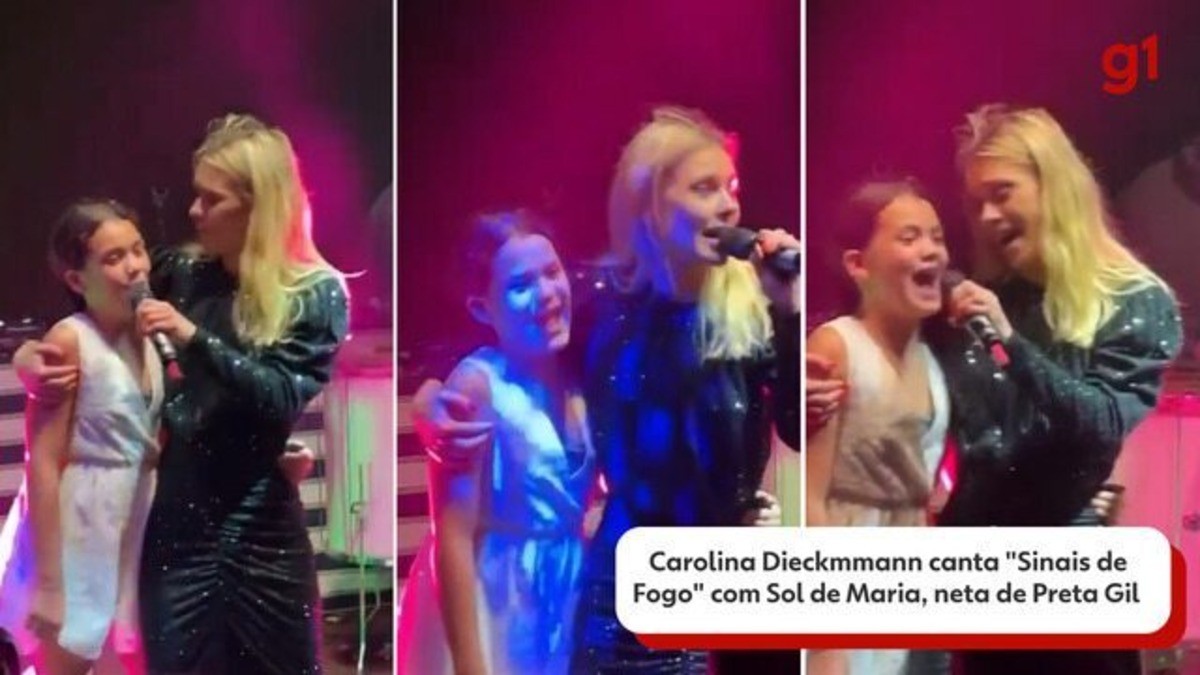 Carolina Dieckmmann e neta de Preta Gil cantam 'Sinais de Fogo' em festa de Giovanna Ewbank e Bruno Gagliasso; veja VÍDEO