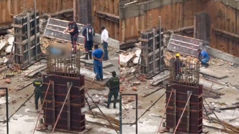 Pedreiro foi atingido por muro enquanto trabalhava em obra no bairro Aldeota, em Fortaleza. — Foto: Reprodução
