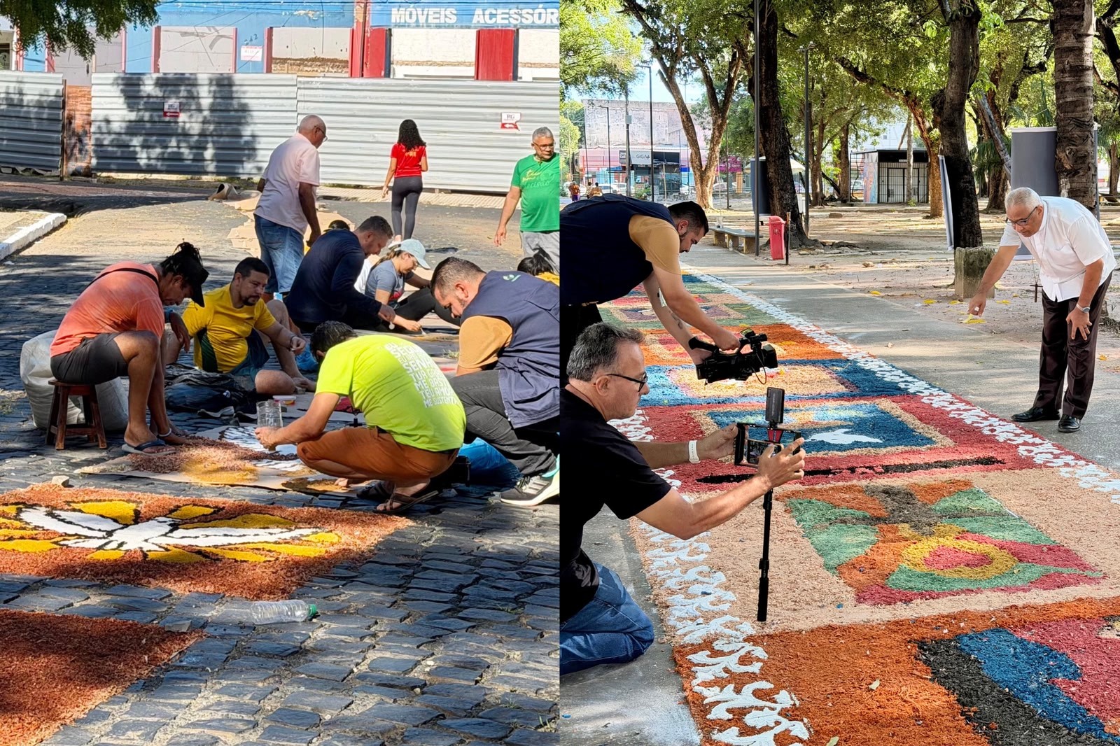 Corpus Christi: tapetes de 1,5 km são montados por cerca de 600 voluntários no Centro de Teresina