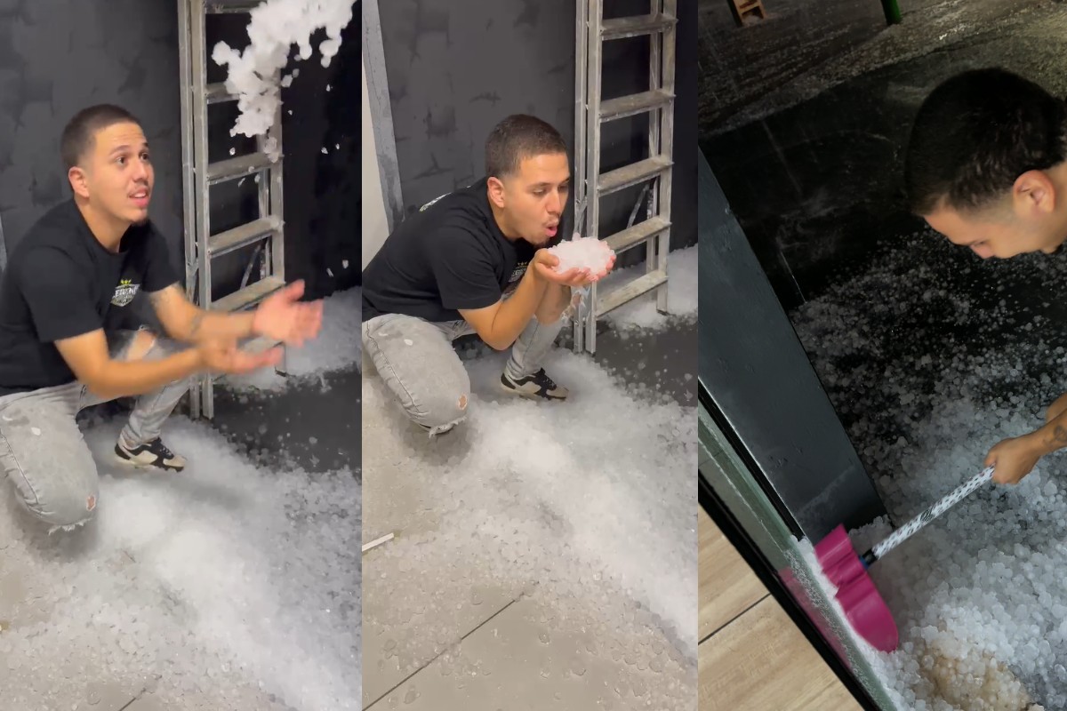 Empresário se surpreende com quantidade de granizo após temporal em cidade de MS; veja vídeo