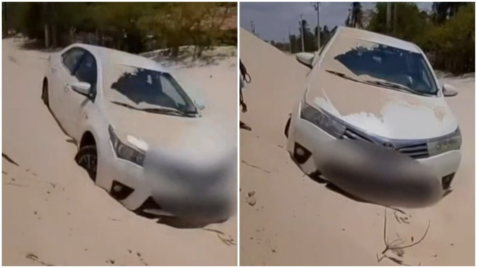 Dunas móveis: carro fica soterrado ao cruzar estrada que liga cidades no Ceará