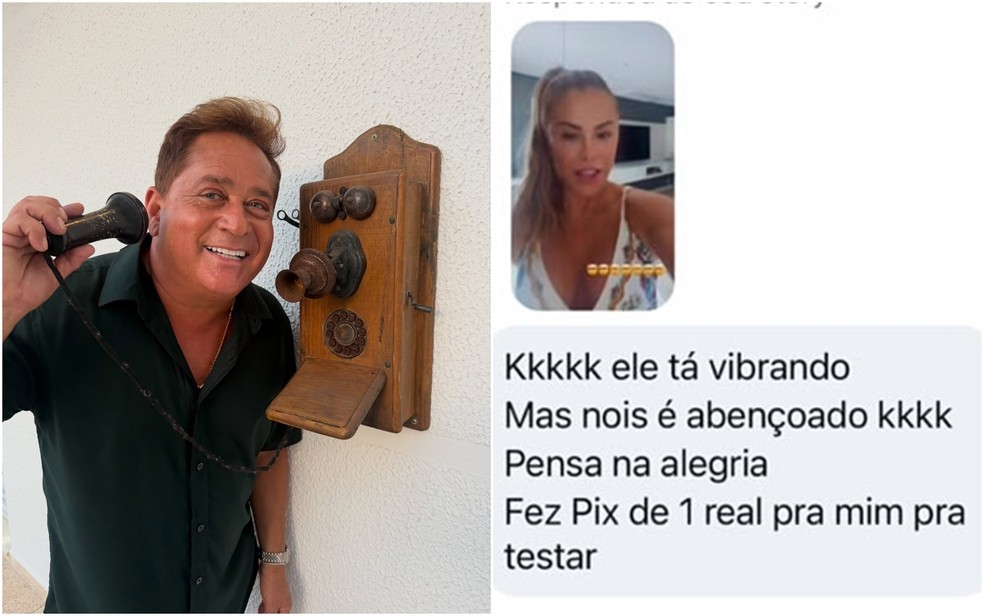Após aprender a fazer Pix, Leonardo envia R$ 1 para seguidor, mostra Poliana — Foto: Reprodução/ instagram Poliana Rocha e Leonardo