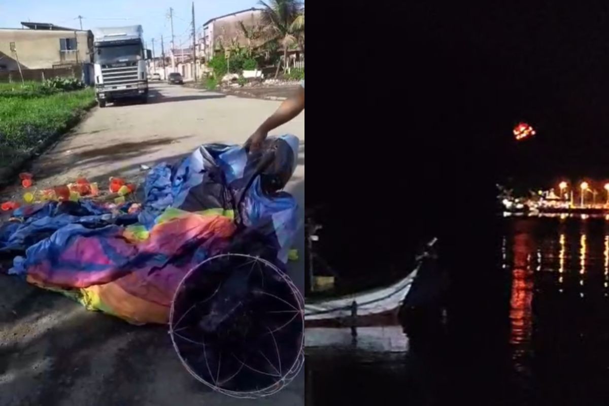 
Queda de balões em Guarujá e Bertioga assusta moradores do litoral de São Paulo