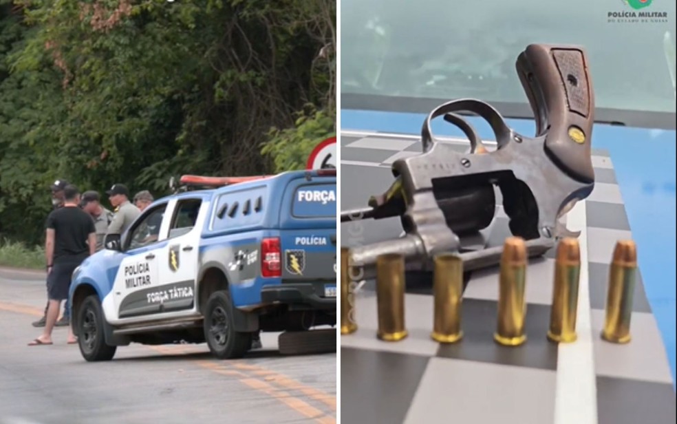 Arma apreendida com os suspeitos, segundo a Polícia Militar de Goiás — Foto: Divulgação/Polícia Militar