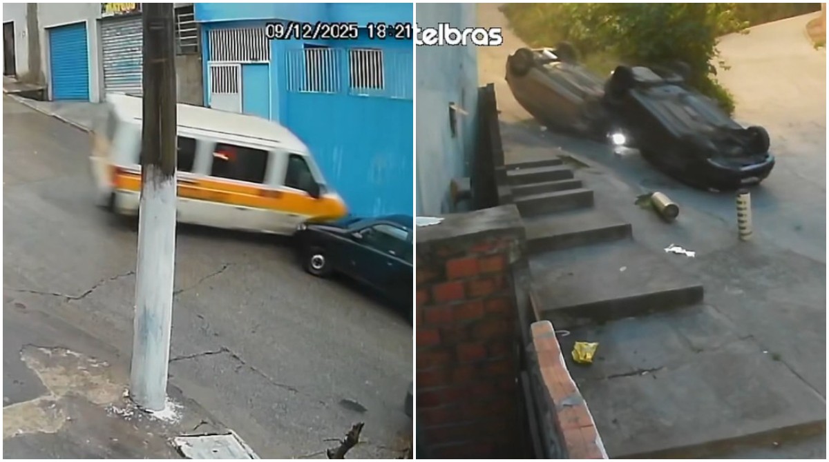 VÍDEO: Câmera flagra veículos derrapando e até descendo capotados em ladeira na Zona Leste de SP