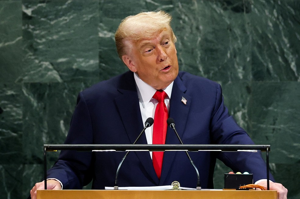 Trump discursa na ONU — Foto: Mike Seggar/Reuters