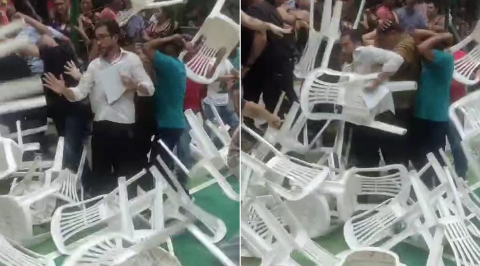 Presidente de sindicato é agredido com várias cadeiradas durante evento de trabalhadores