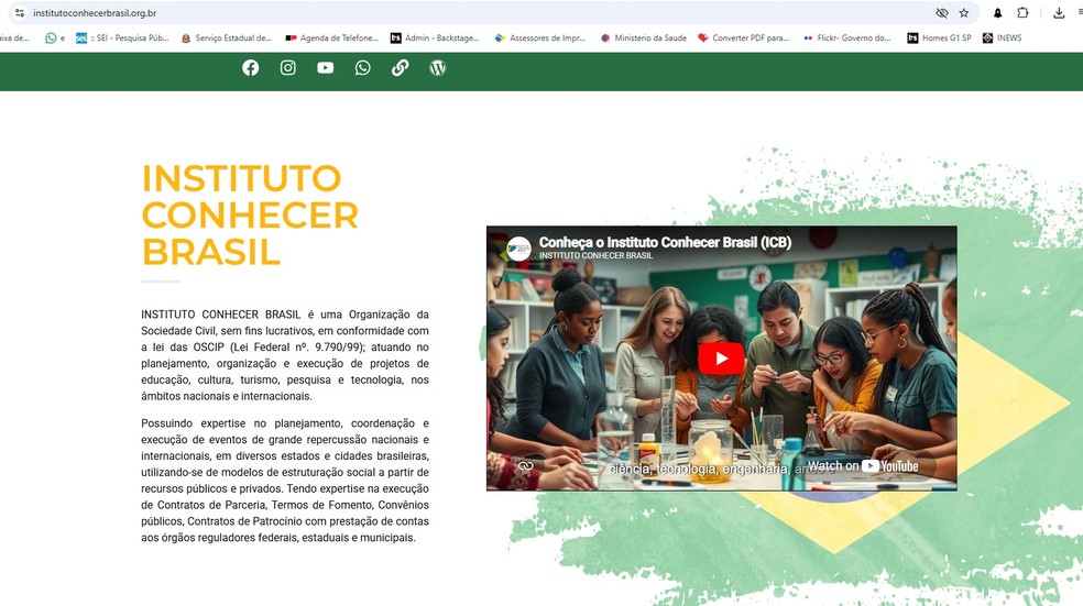 Descrição do site do Instituto Conhecer Brasil, contratado pela gestão Ricardo Nunes (MDB) para instalar wi-fi na periferia de São Paulo. — Foto: Reprodução/Instituto Conhecer Brasil