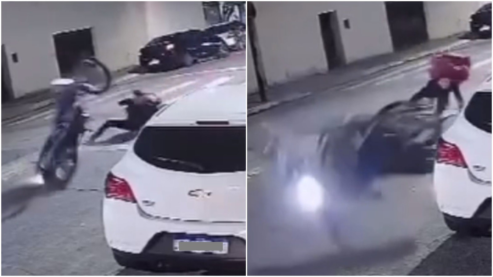 VÍDEO: entregador ‘dá o grau’ em motocicleta e cai em rua de Fortaleza