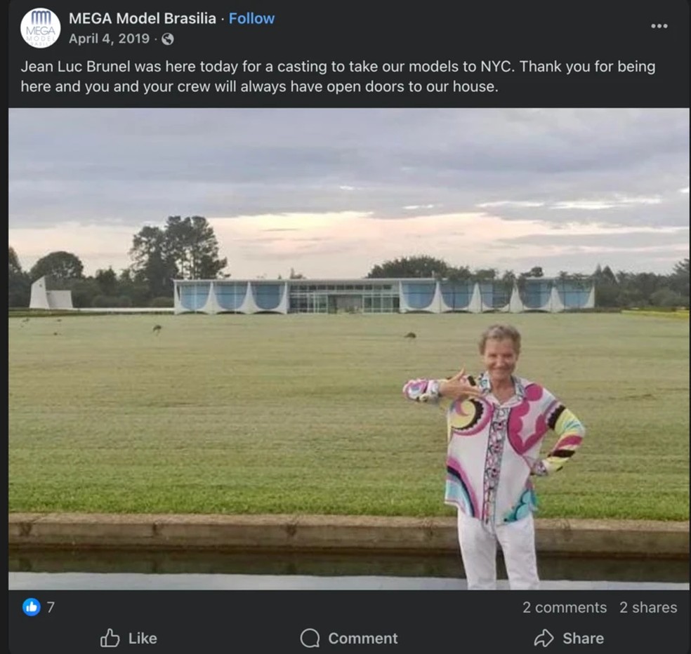 Jean-Luc Brunel visitou Brasília e teria feito teste para levar modelos para Nova Iorque, segundo publicação de agência. — Foto: Reprodução via BBC