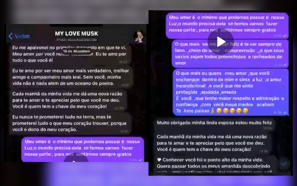 Prints mostram conversa entre idosa e golpista que fingiu ser Elon Musk, em Goiás — Foto: Divulgação/Polícia Civil