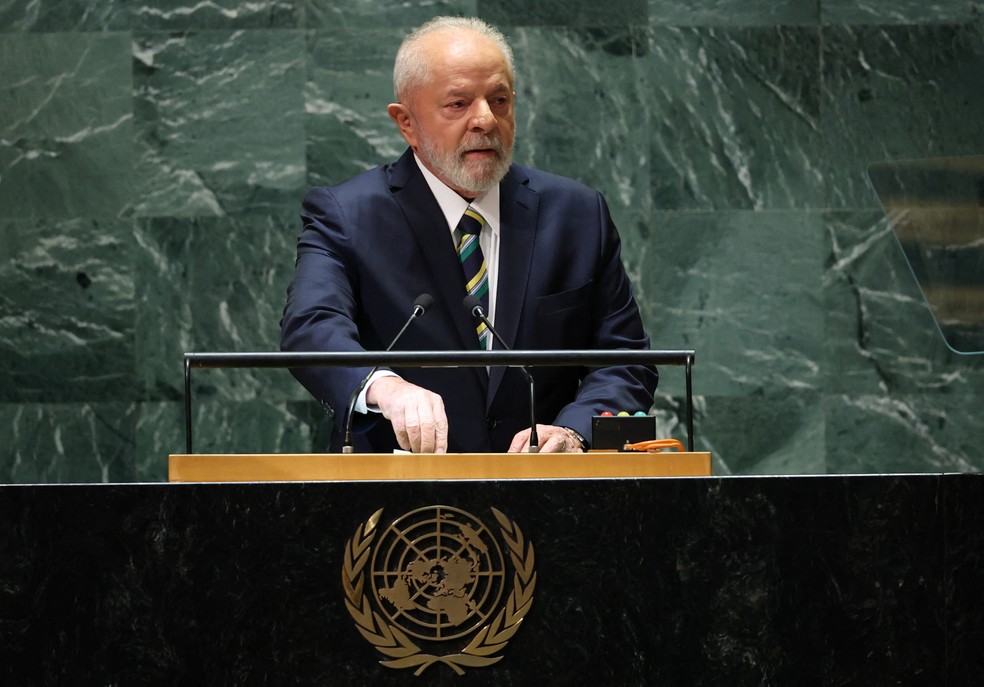 Lula durante discurso na ONU — Foto: Mike Segar/Reuters