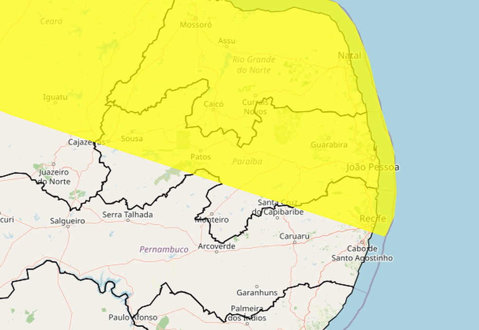 Alerta Inmet dia 5 de julho para a Paraíba — Foto: Reprodução Inmet.